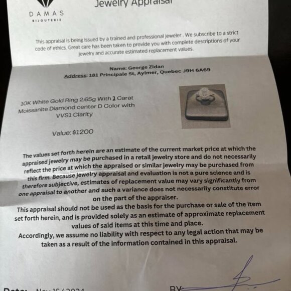 10K Gold Ring with 2 Carat Moissanite Diamond Center D Color with VVS1 Clarity - Picture 4 of 4